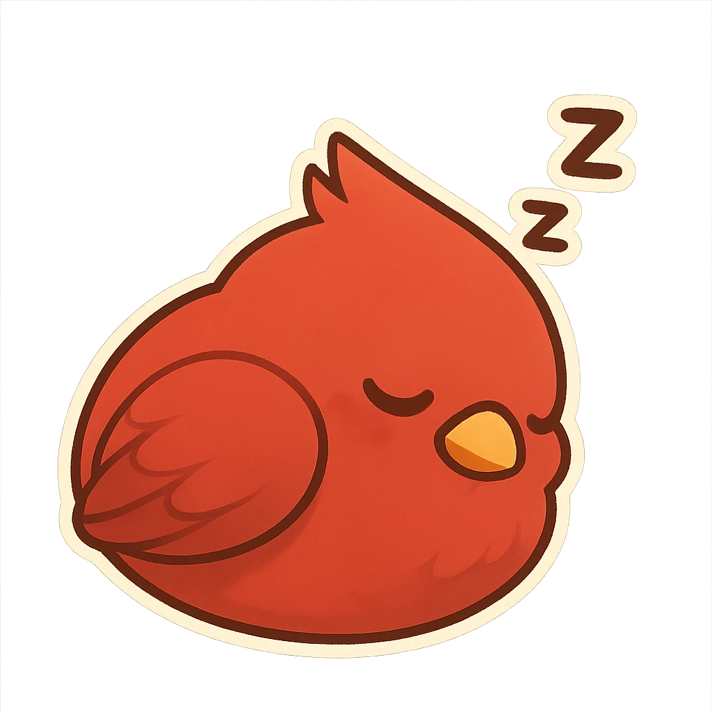 chick cardinal sleeping curled up, Z bubbles, cozy rounded shape emoji