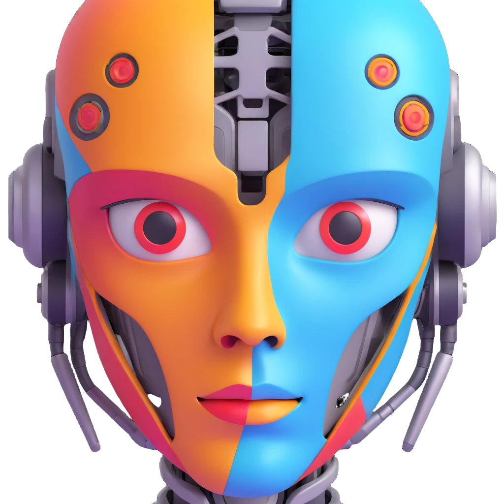 emoji face merging into a robot face, seamless transition, colorful and fun emoji