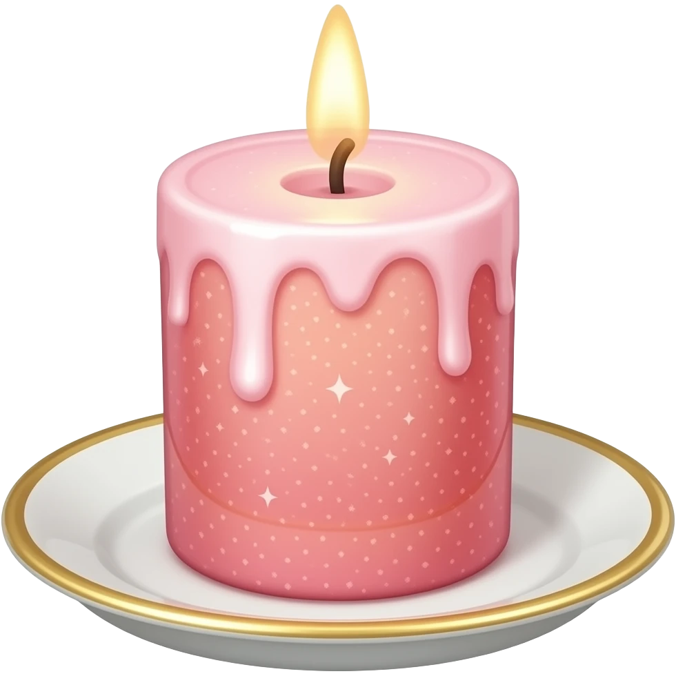 Celestial shiny sparkly glossy soft smooth Thin tall neat petite cute slim dainty narrow Pastel Reddish-pinkish vintage candle on a tiny narrow gold and white plate emoji
