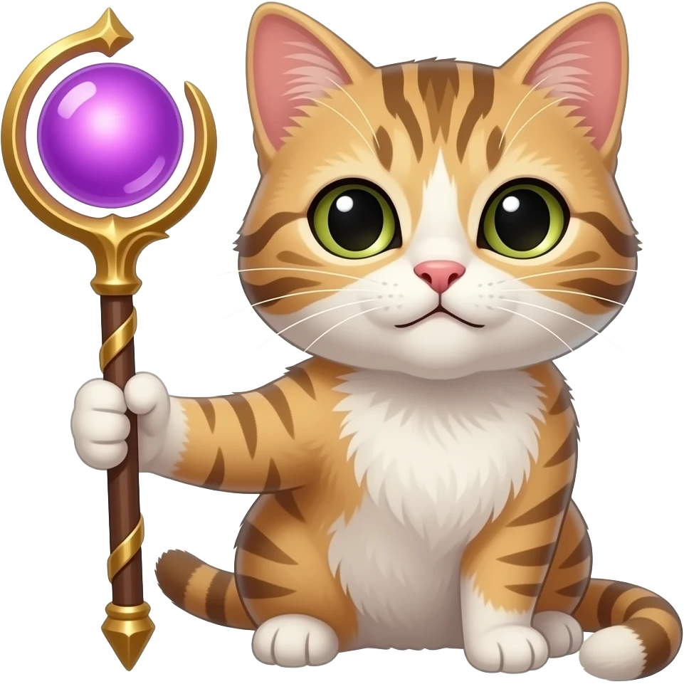 Bir kedi ve elinde asası sırtında ise lazerkeri olsunkertenkele digli lazer olmasın çubugun elindebir yuvarlak olsun onun içi mor olsun emoji