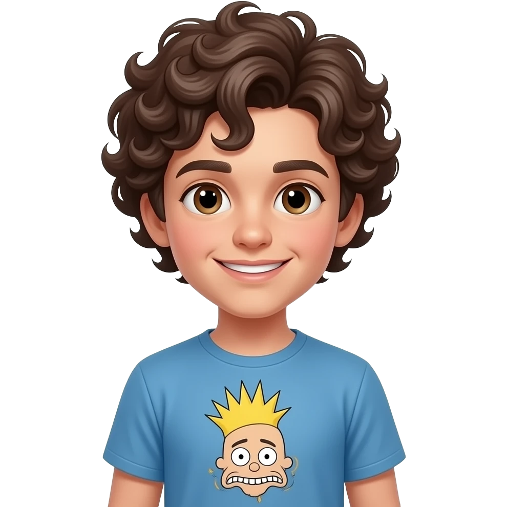 Curly hair boy style and a beavis and butt head shirt emoji