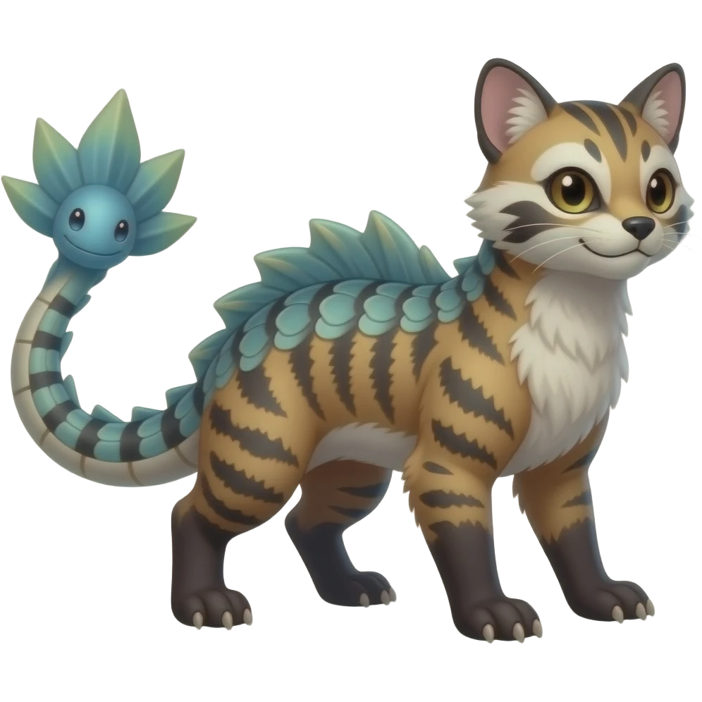 unique-patterned finned epic legendary vintage antique aesthetic quadrupedal fuzzy fury scaly feral fantasy-Civet-Luxray-Corsola-Amaura-Aurorus-Primarina-Vaporeon-Milotic-Furret-Fakémon-fusion-hybrid-creature emoji