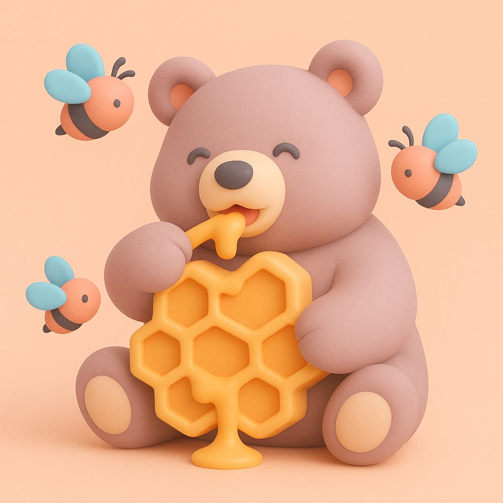 bear eating honeycomb with bees flying around emoji