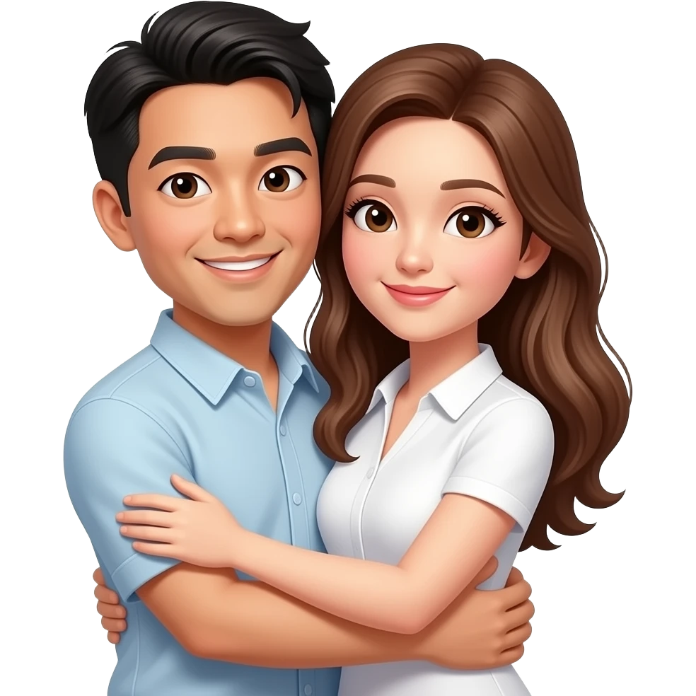 asian men and white woman with brown hair brown eye hug emoji