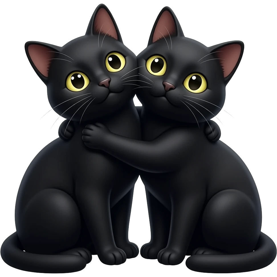 two black cats cuddling with each other, looking up at the same time emoji