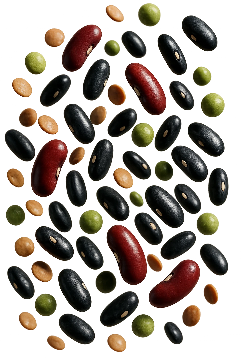  Ceci, lenticchie, fagioli rossi e neri, piselli FLUTTUANO IN ARIA, IPERREALISTICO 4K emoji