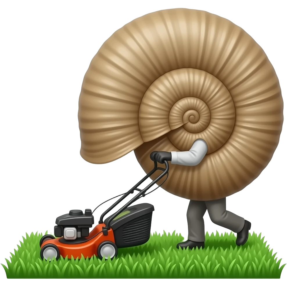 ammonite mowing the lawn with a lawn mower emoji