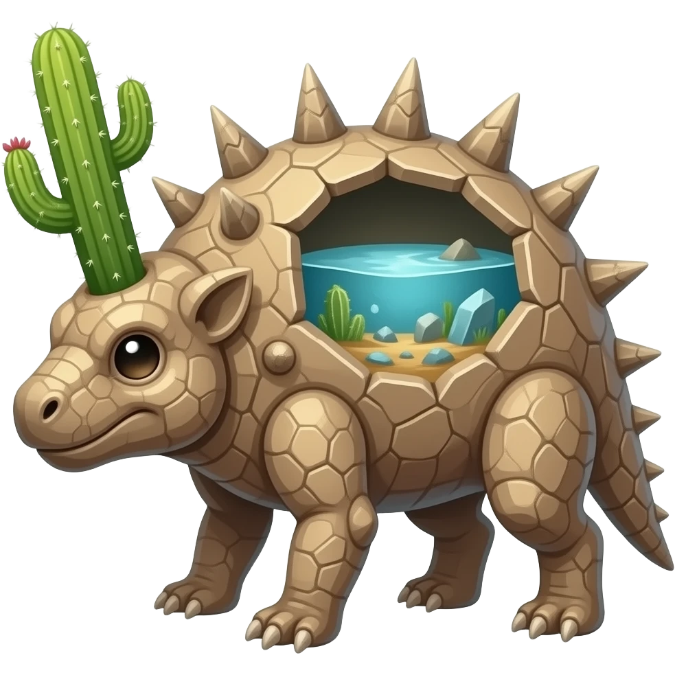 Cactstone A desert-dwelling creature with a rocky body, a cactus head made of stone and cactus spines growing from its back. It stores both water and minerals deep inside. emoji
