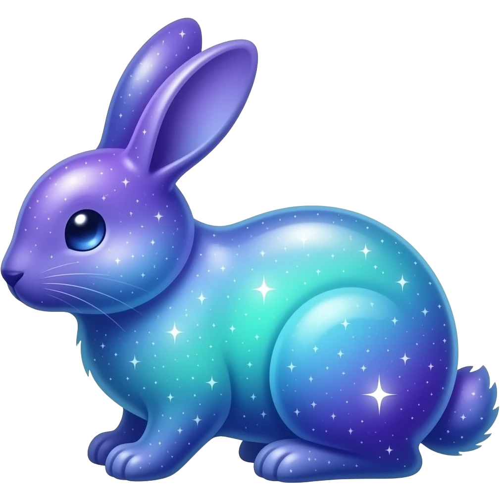 Celestial bunny, nebulae purple-blue-cyan-green-gradient shimmering shiny galactical starry sparkling, full body emoji