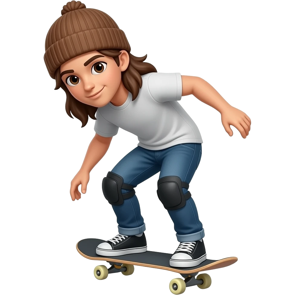 SkateboardSkateboarder emoji lean long brown hair beanie emoji