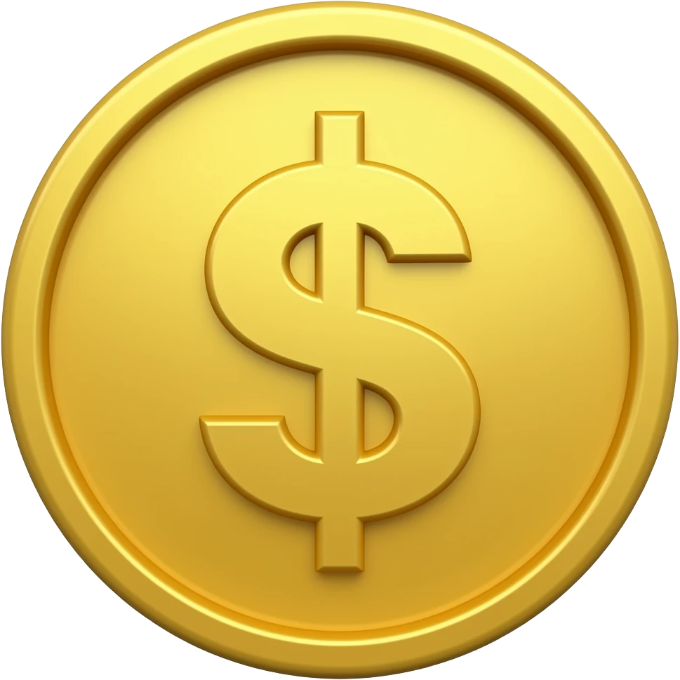 A highly detailed, realistic 3D gold coin featuring the classic money face emoji as its central design. emoji