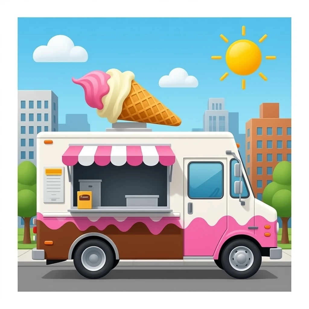 ice cream nacho food truck pink brown and white colors emoji