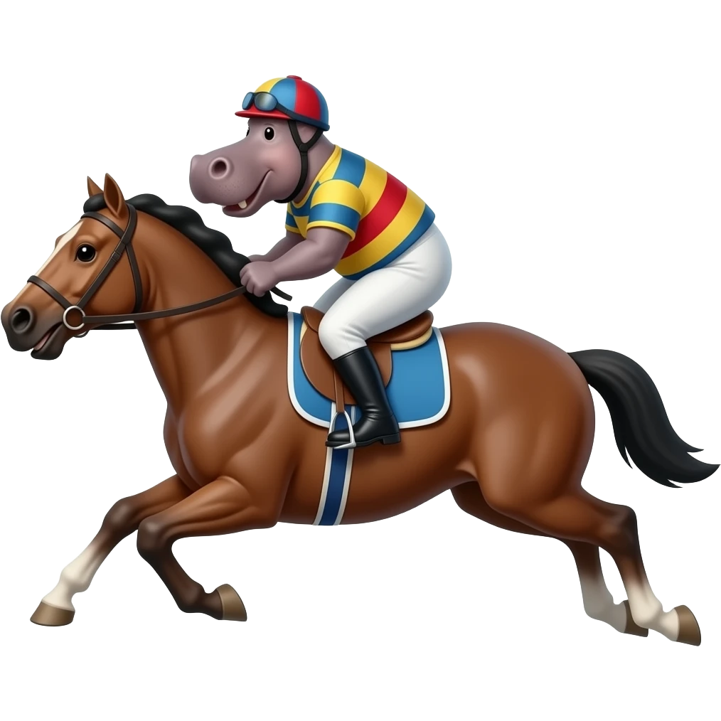 Hippo on racehorse jockey emoji