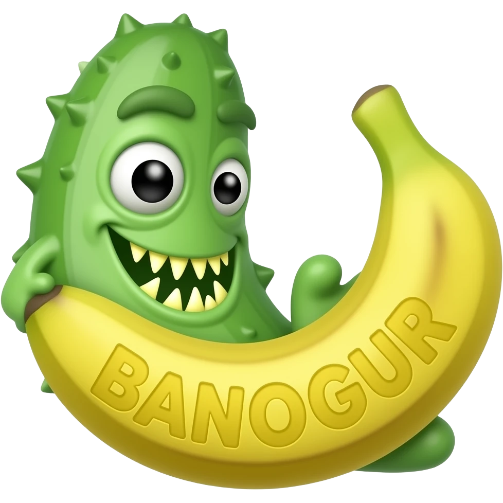 ZOMBIE toothy funny prickly cucumber-banana with the inscription-text "BANOGUR". emoji