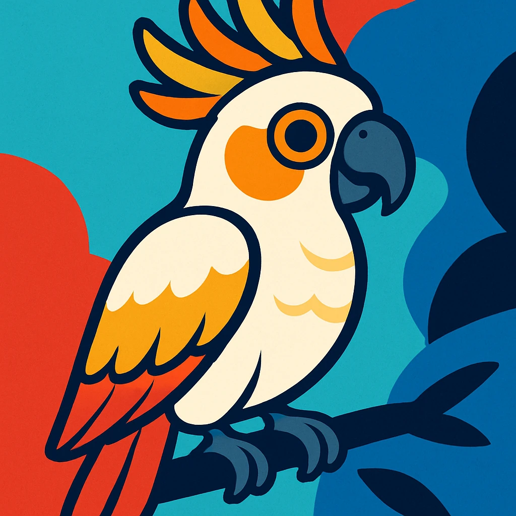 cockatoo parrot, vibrant cartoon style emoji