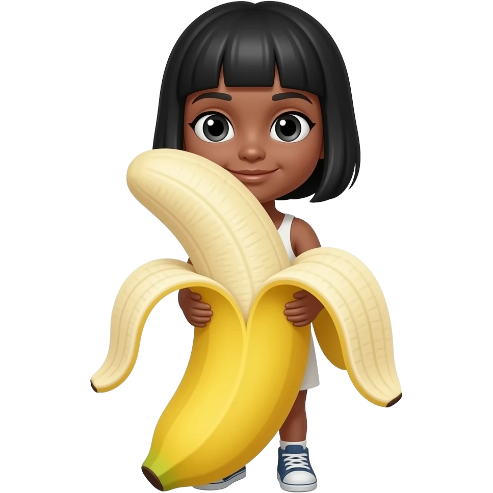 Black bob haircut sucking banana emoji