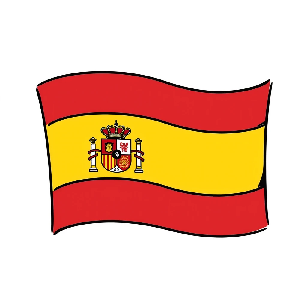 hand-drawn doodle style Spanish flag with red and yellow horizontal stripes and coat of arms emoji