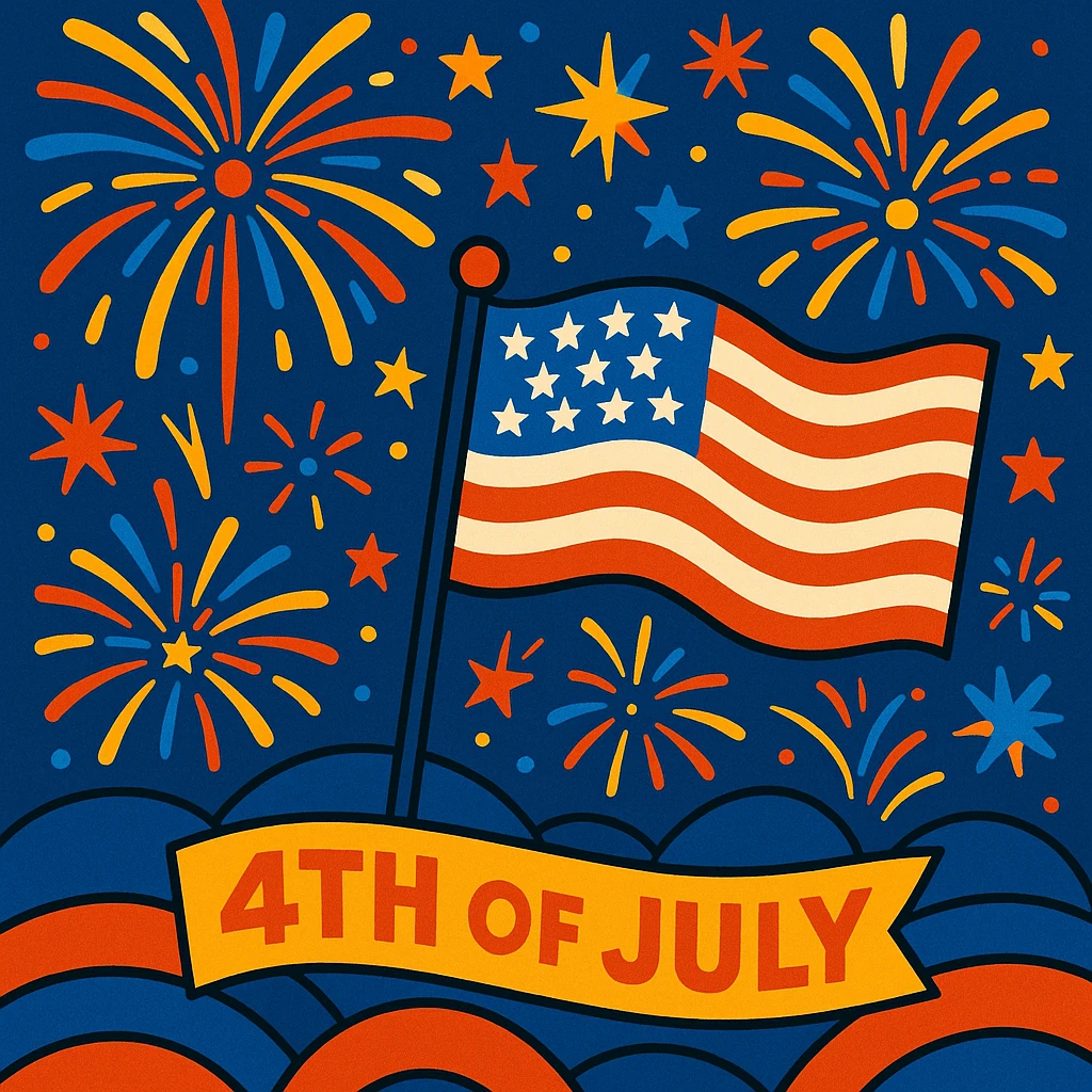 4th of July celebration with fireworks and American flag, festive, vibrant colors emoji