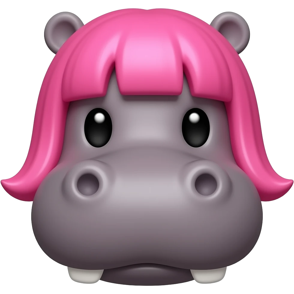 hippo with pink wig face front view emoji