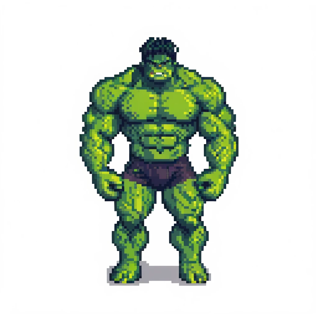 green muscular superhero Hulk character in pixel art style, simple background emoji