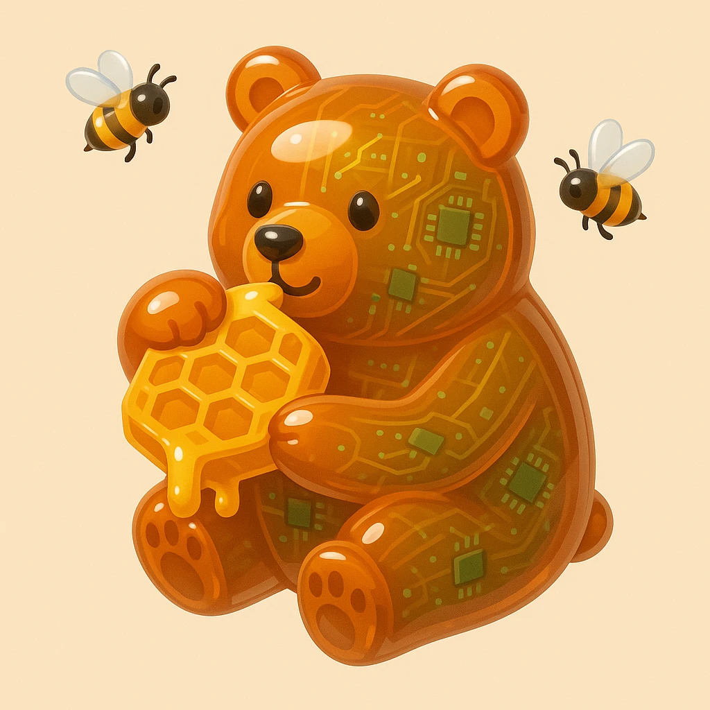 bear eating honeycomb with bees flying around emoji