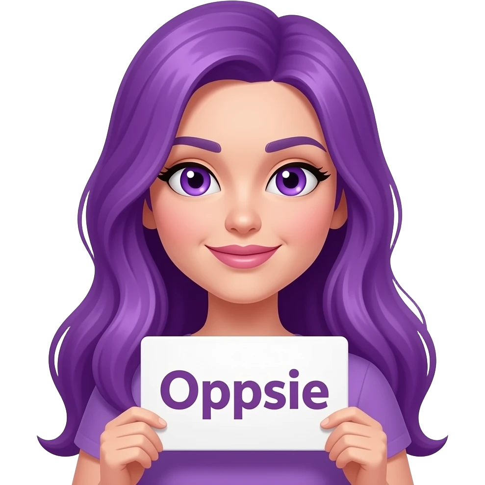 sexy girl with long purple hair and purple eyes holding a Oopsie... sign emoji