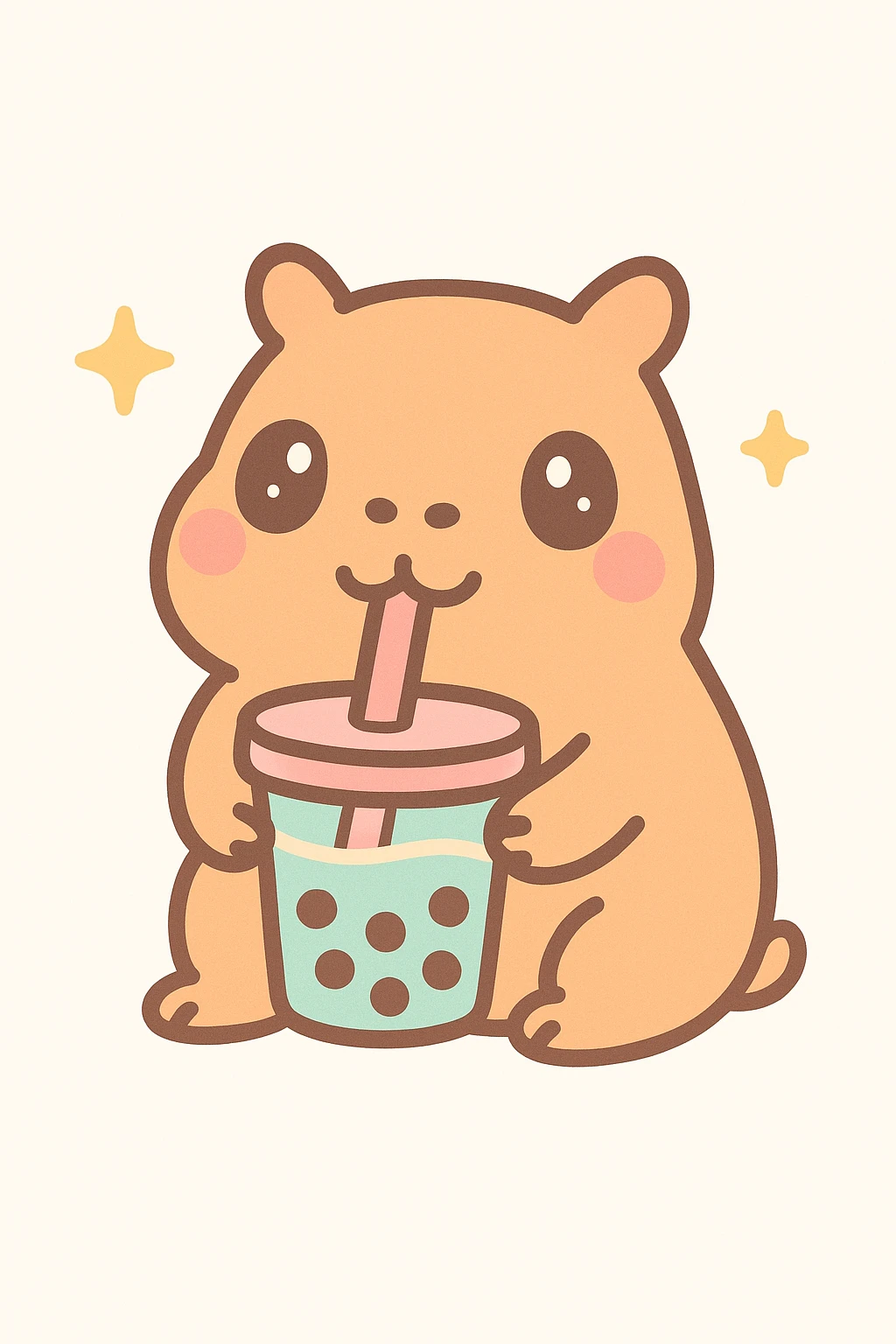 a fun and cute capybara drinking boba tea, playful and charming, adorable and friendly, with a straw and tapioca pearls visible emoji