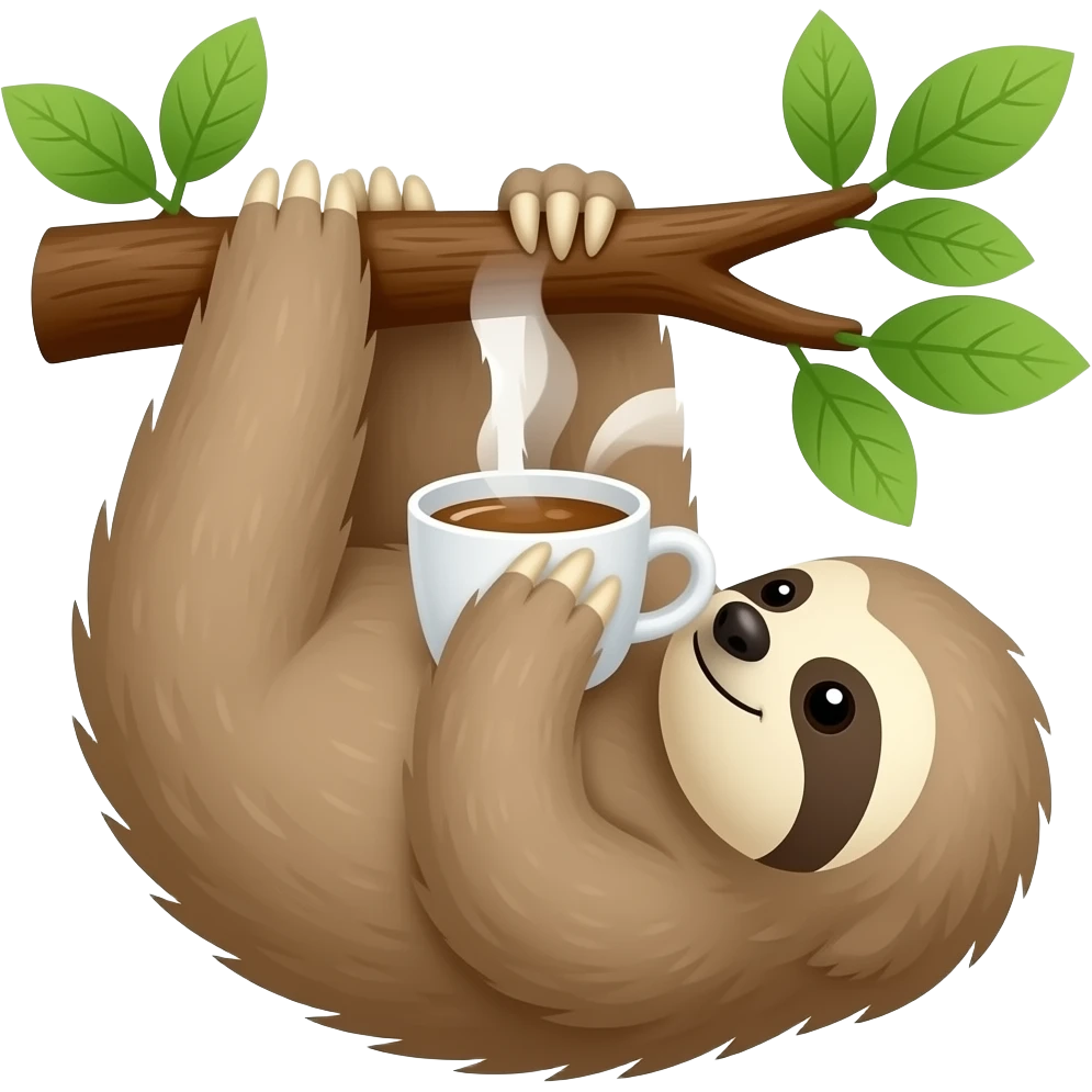 sloth on tree drink coffee hanging emoji