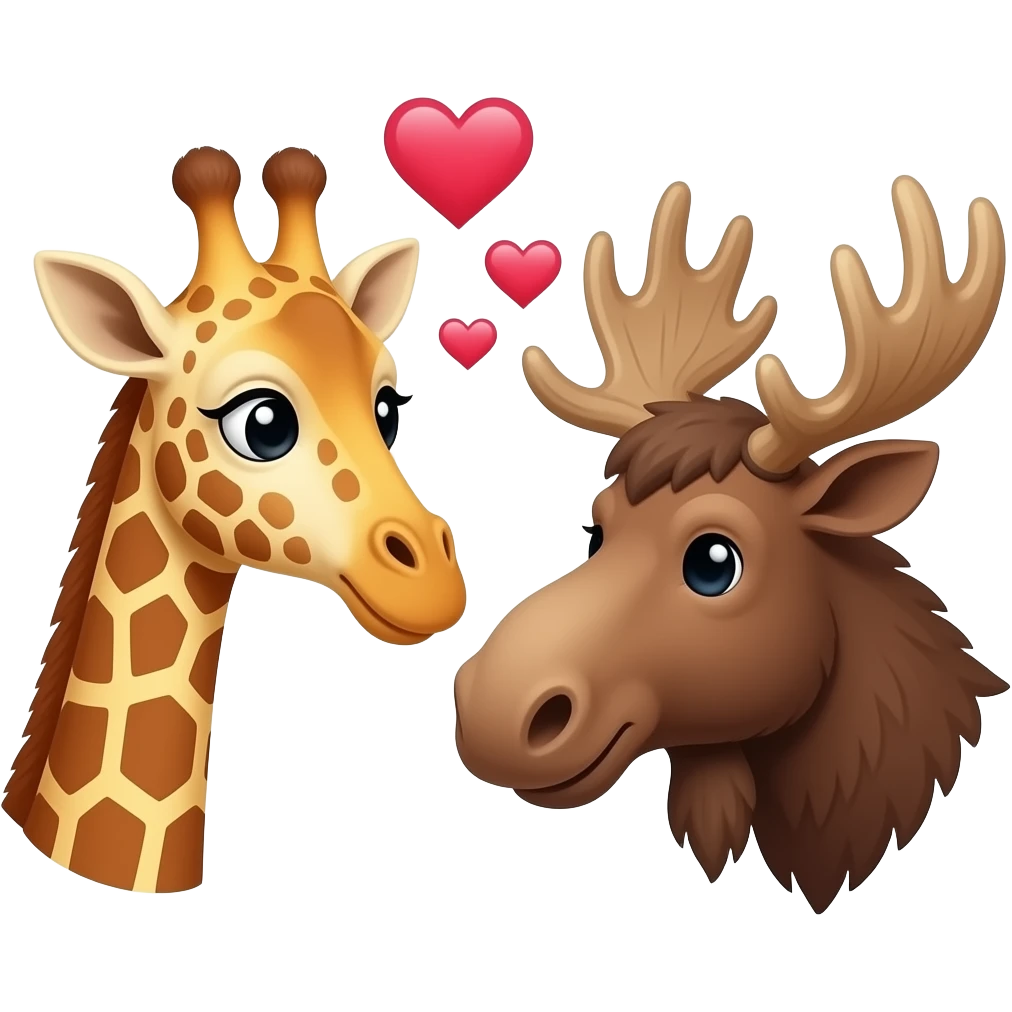 Giraffenkopf und Elchkopf schauen sich an und paar herzchen emoji