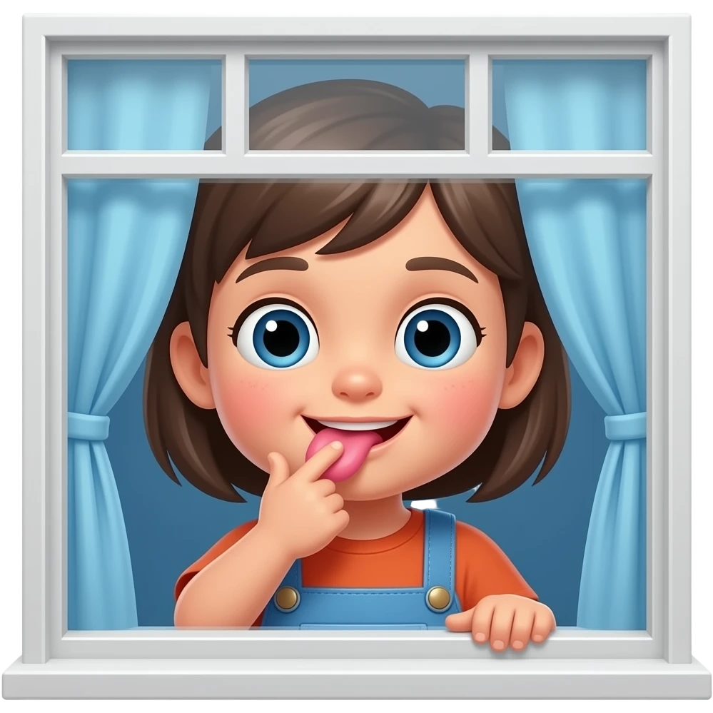 child licking the glass of a window emoji