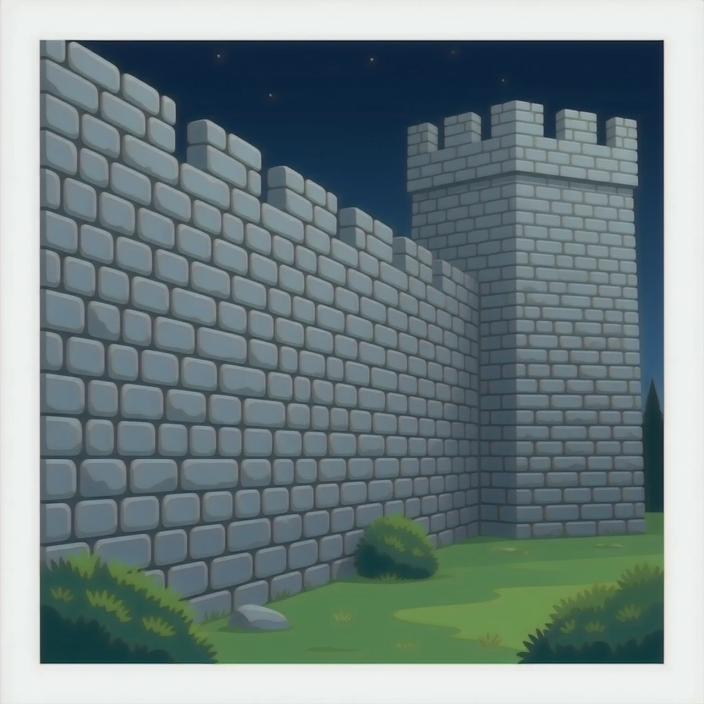 una pared de piedra de noche y que solo este la pared. que se eva en toda la imagen pero que es vea un poco el final de arriba. que sea muy alta emoji