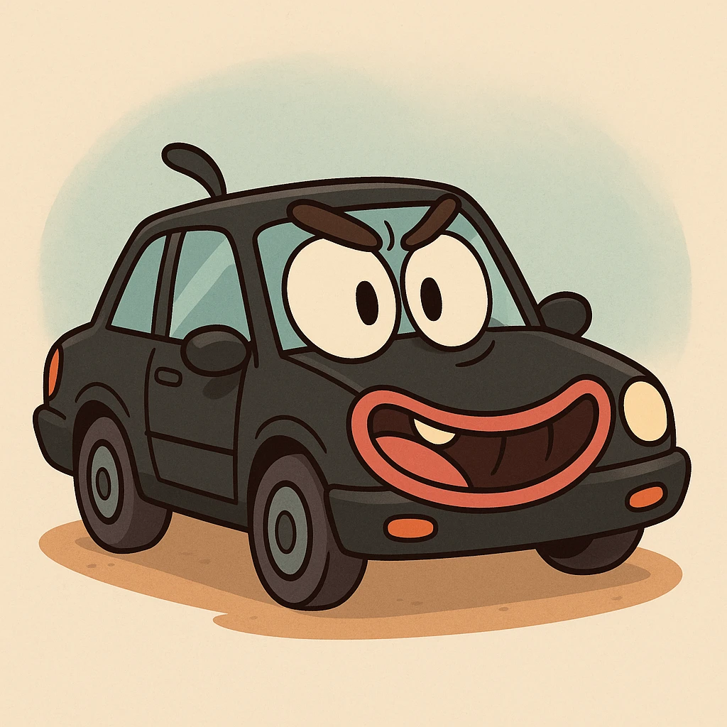 black car, cartoon style, playful, exaggerated features, vibrant colors emoji