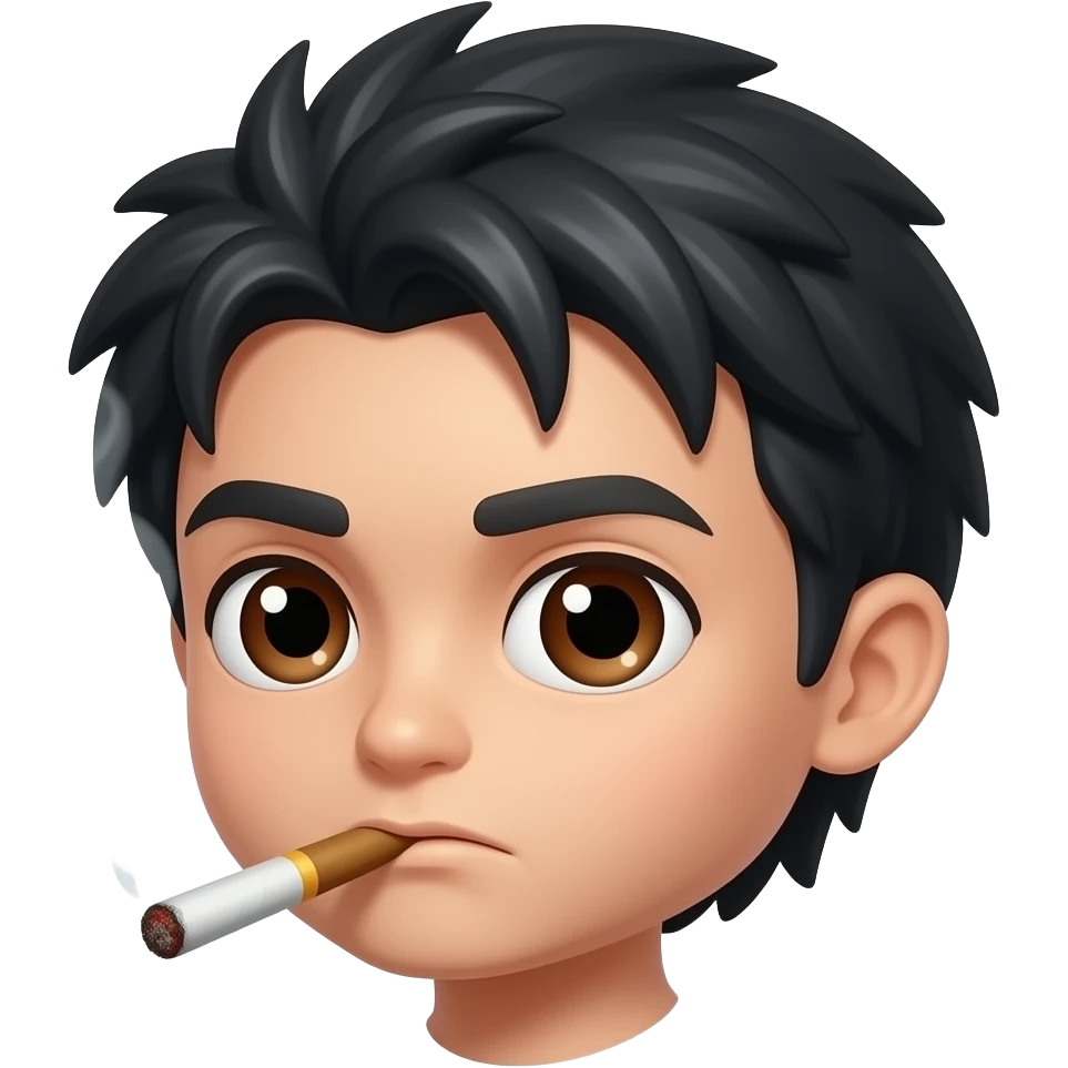 Chibi man black hair brown eyes smoking weed. Smoke rolling in emoji
