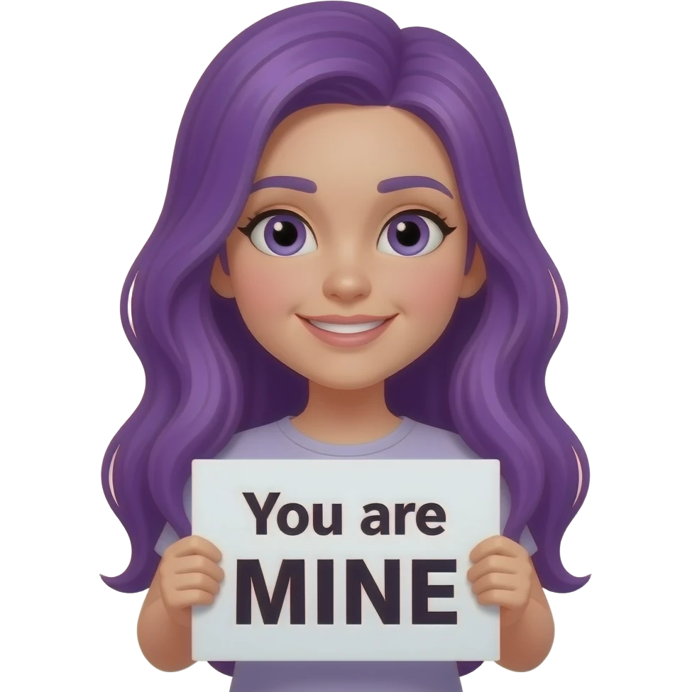 girl with long purple hair holding a You are MINE sign emoji