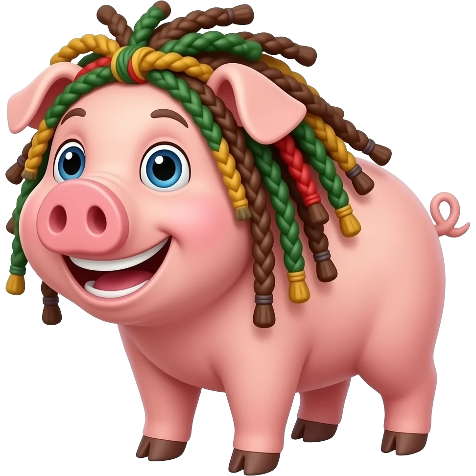 a laughing pig with rasta dreadlocks emoji
