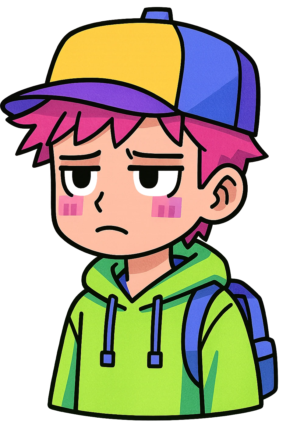 Extract every character from the picture. character including the clothes and accessories they are wearing, and place on a transparent background. Keep the original style and appearance exactly the same. and separately give me the each character picture. There is 3 character in this image. there is two dog

 emoji