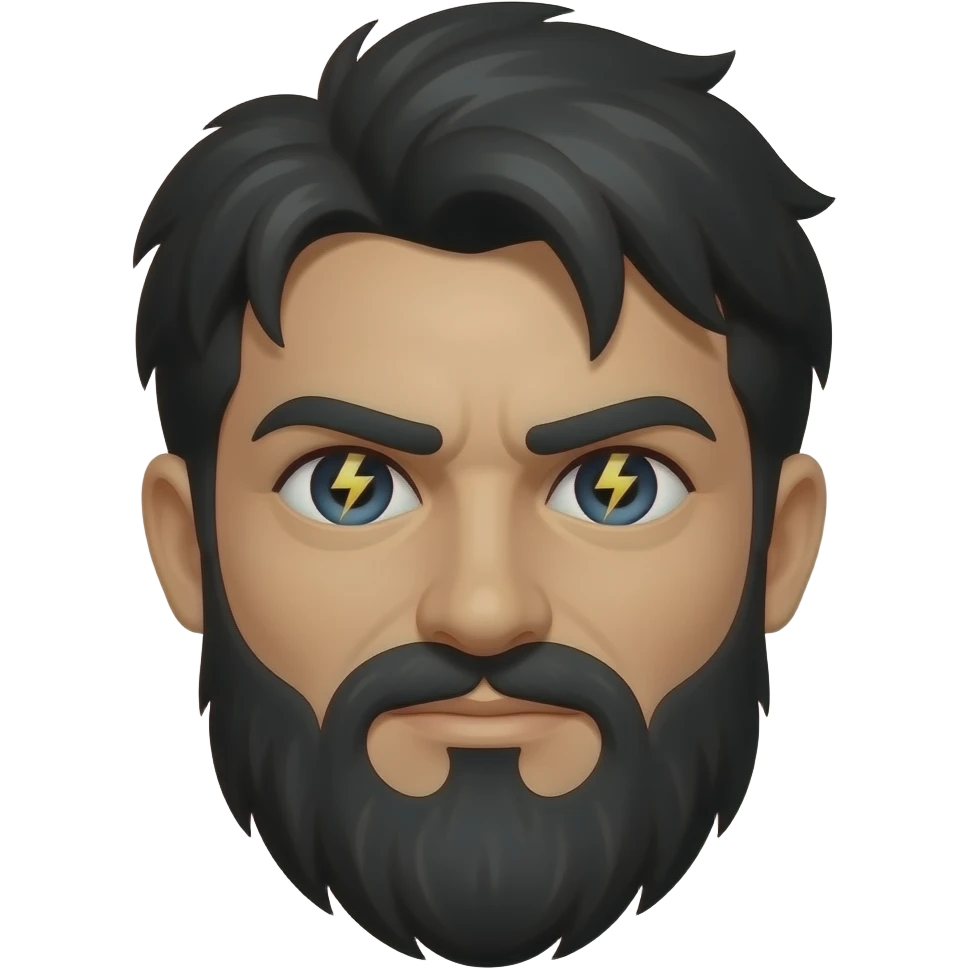 greek god face,thunder eyes,black hair and beard emoji