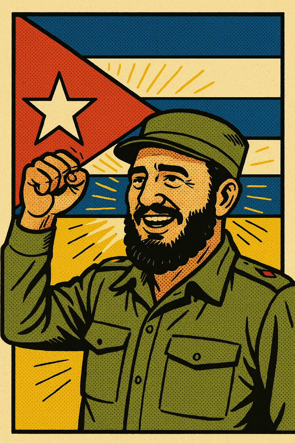 Fidel Castro standing in front of a Cuban flag emoji