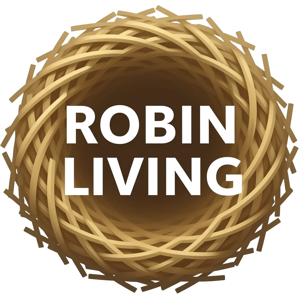 Robin Nest Living text white emoji