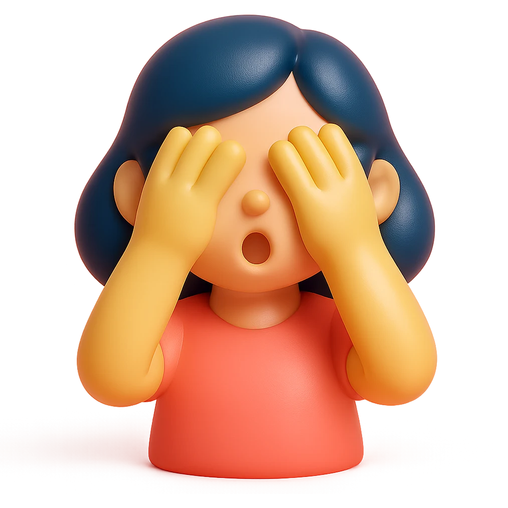 Woman with dark blue hair with hands over her eyes in shock emoji