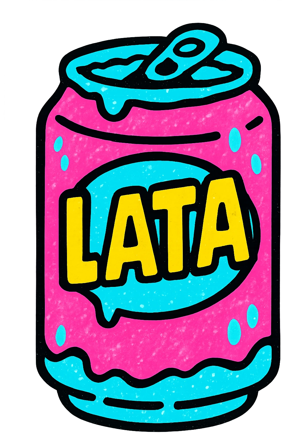 a pink beverage can with frosty details, 'Lata' branding, energetic and modern look emoji