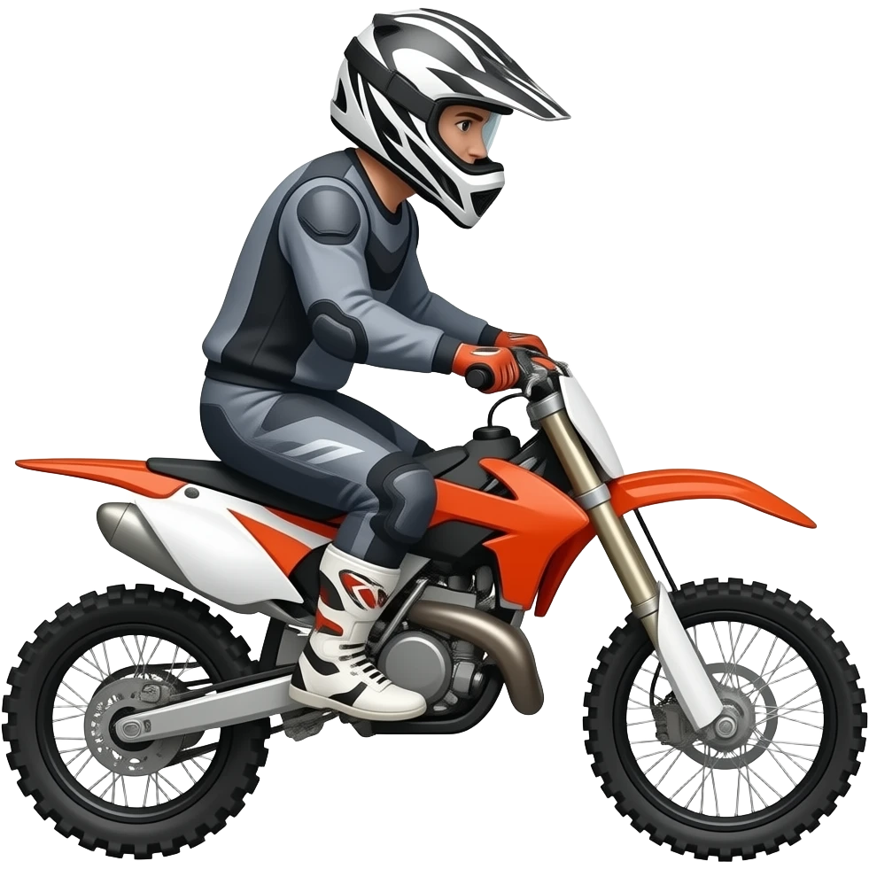 A man wheeling on a dirt bike in gear while wheeling to the right emoji