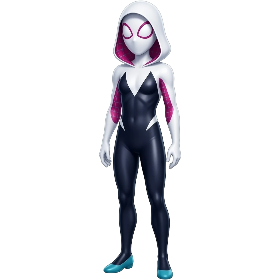 full standing spider gwen in proper classic spiderman suit with mask ( right side angle) emoji