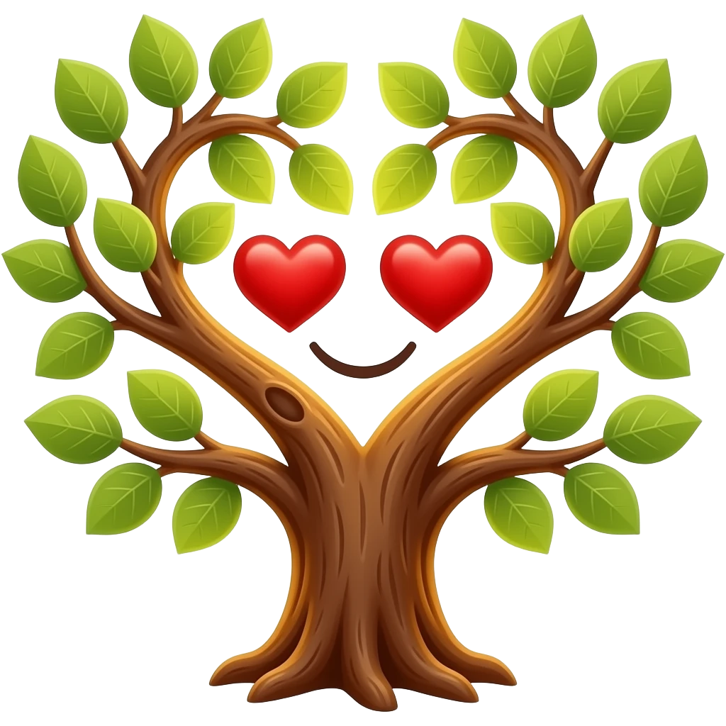 a tree with red heart eyes smile emoji