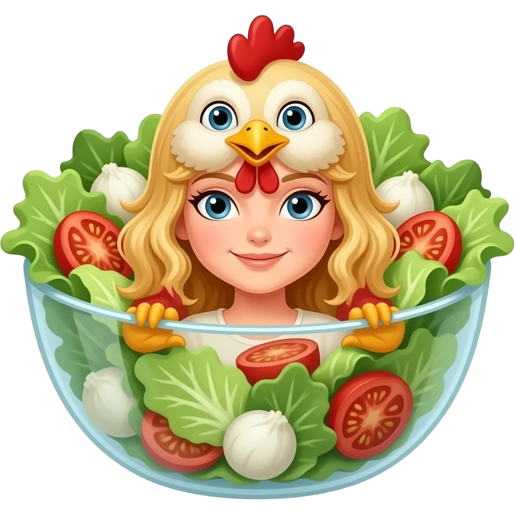 woman dressed as a chicken caesar salad emoji