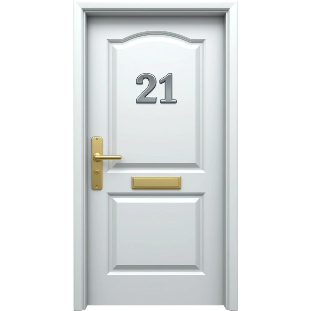 white plastic front door with metal 21 on it emoji