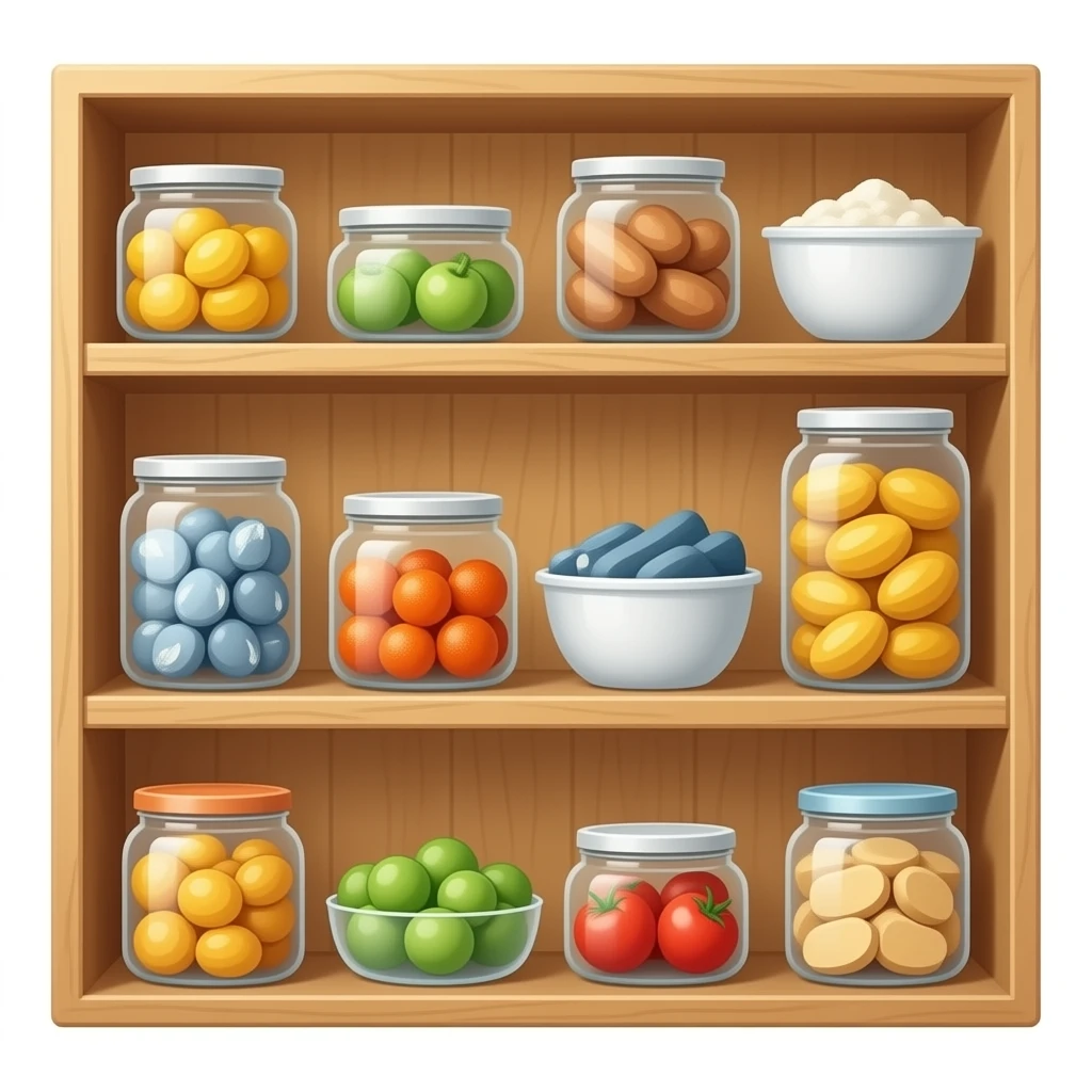 food pantry light wood shelves emoji