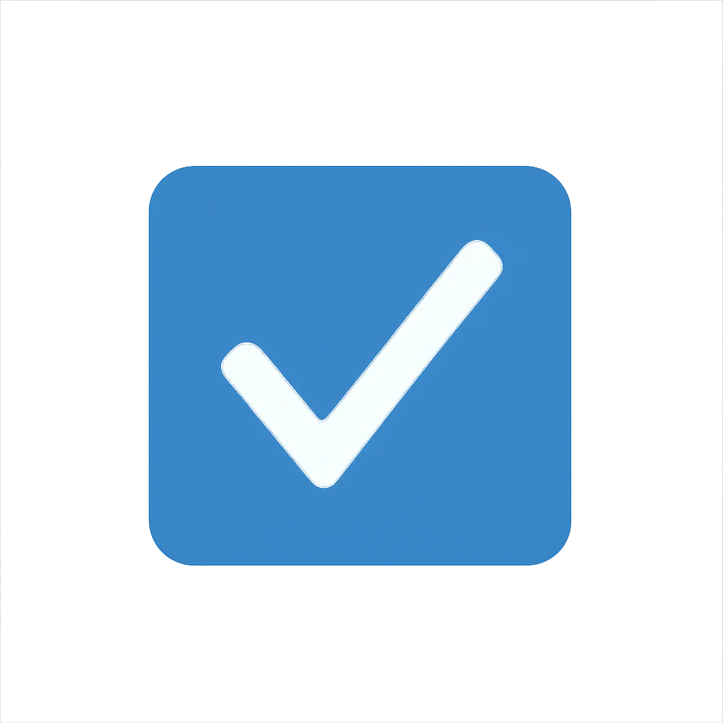 digital illustration of a blue square with a white tick in the middle emoji