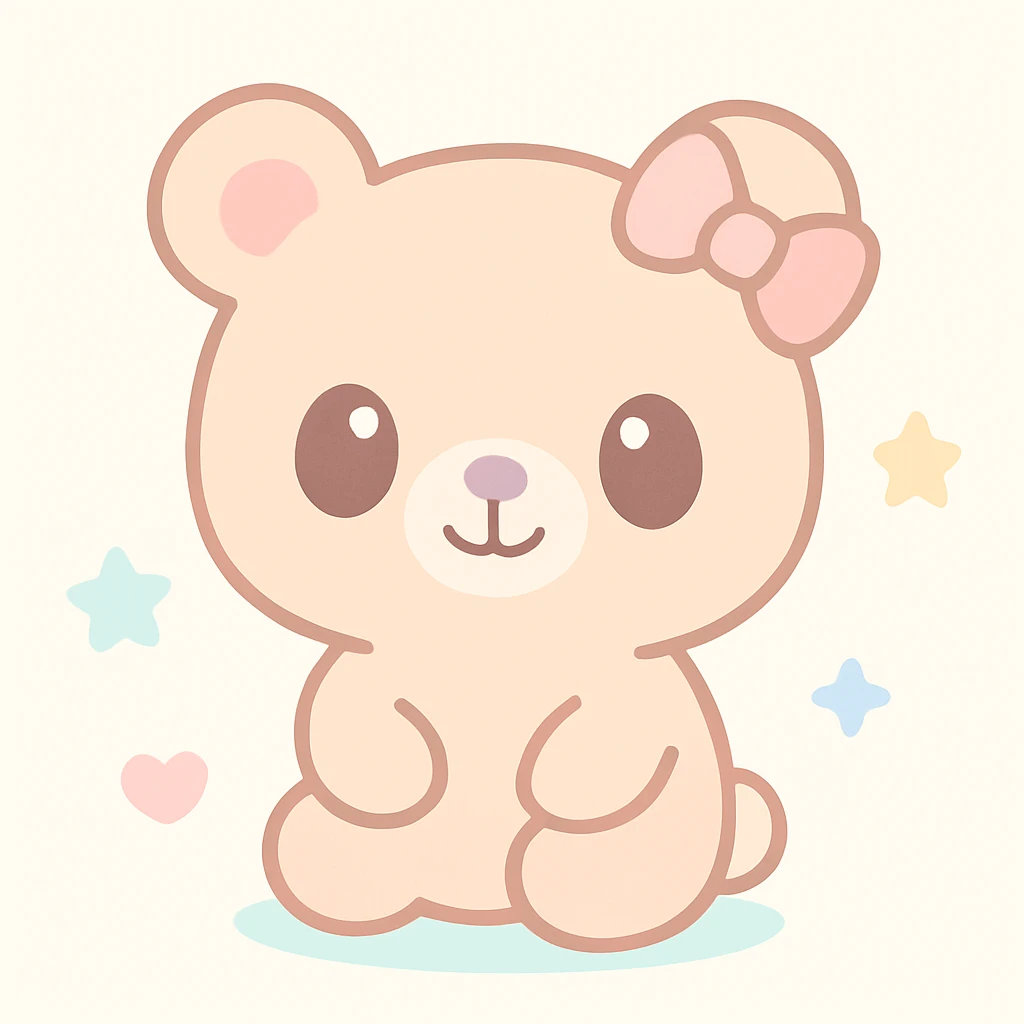 cute bear with a pink bow on one ear, soft friendly style, pastel colors emoji