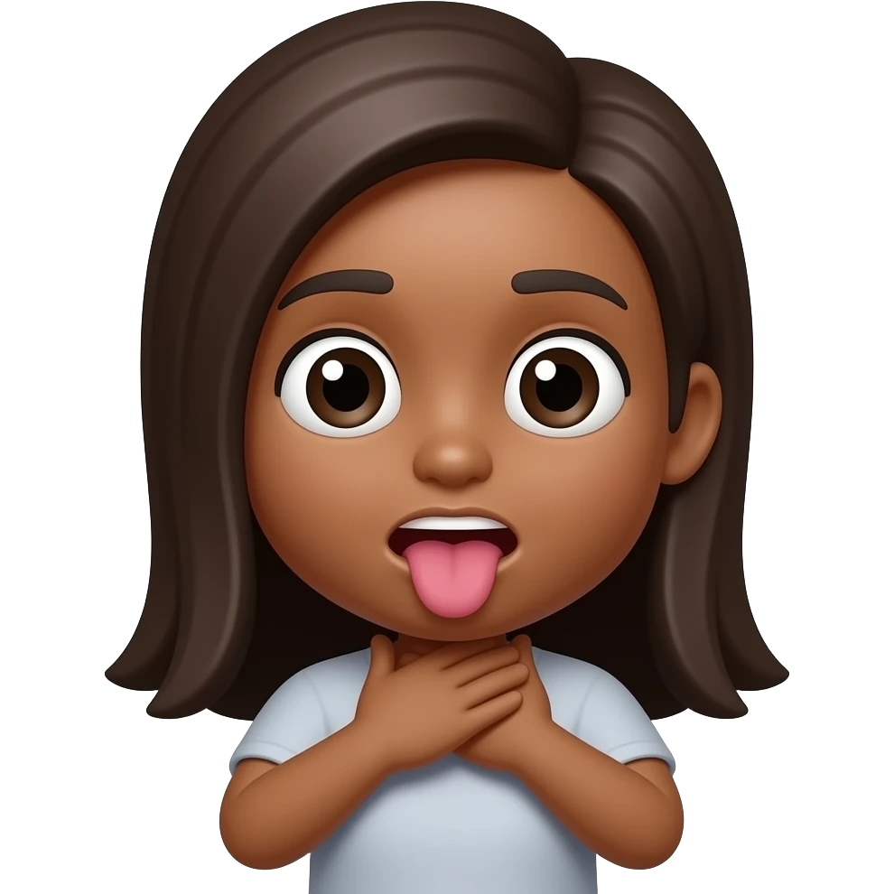 Mad Medium brown skin iPhone emoji girl Choking self with hands around neck With tongue sticking out emoji